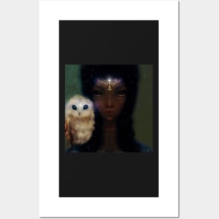 Black Fairy Witch Owl Illustration Posters and Art